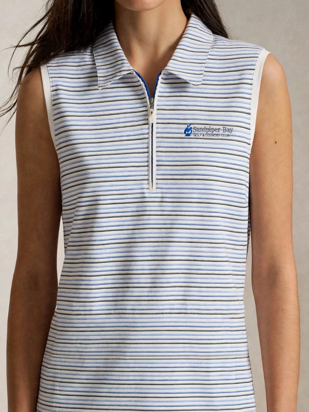 adidas Golf ClimaLITE Sleeveless Polo Sandpiper Bay Golf Club Stripe 1/4 Zip